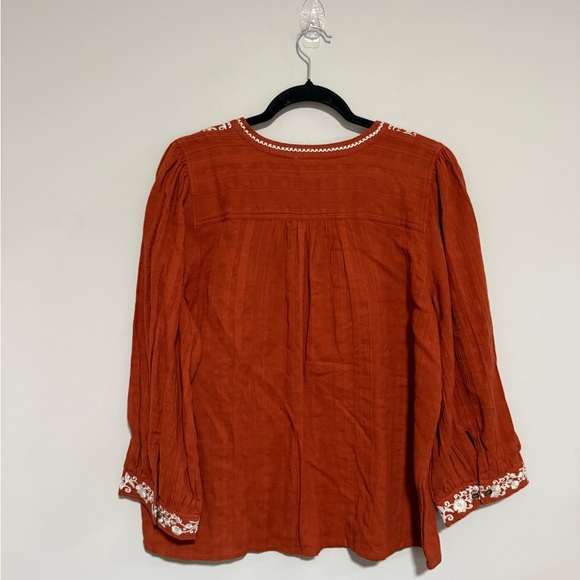 Garnet Hill Marilis Embroidered Organic Cotton Top Size Large Boho Chic - Picture 3 of 9